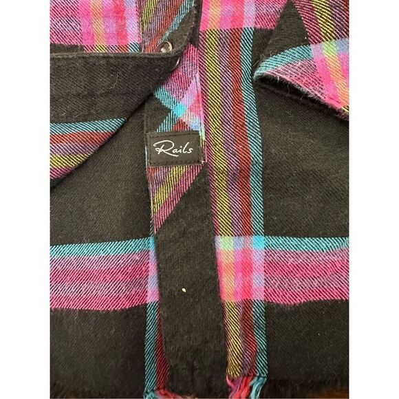 Rails Leo Long Sleeve Plaid Flannel Button Up Shirt Top Onyx Magenta Cayenne XS - Picture 11 of 11